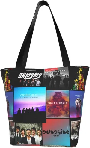 OneRepublics Reusable Grocery Bag for Kitchen Shopping Bags Tote Bags with Zipper for Women Shoulder Bag Beautiful Daily Bag Large Capacity Handbag Storage Bags for Office
