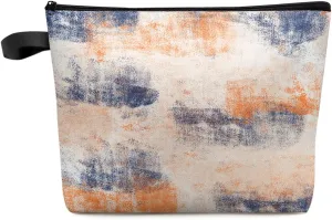 Orange and Blue Cosmetic Bags for Women, Orange Smear Abstract Art Painting Small Makeup Bag for Purse, Waterproof Travel Toiletry Bag Accessories Organizer, 1PCS