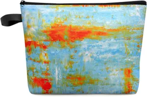 Orange Blue Green Abstract Art Smear Cosmetic Bags for Women, Retro Oil Painting Small Makeup Bag for Purse, Waterproof Travel Toiletry Bag Accessories Organizer, 1PCS