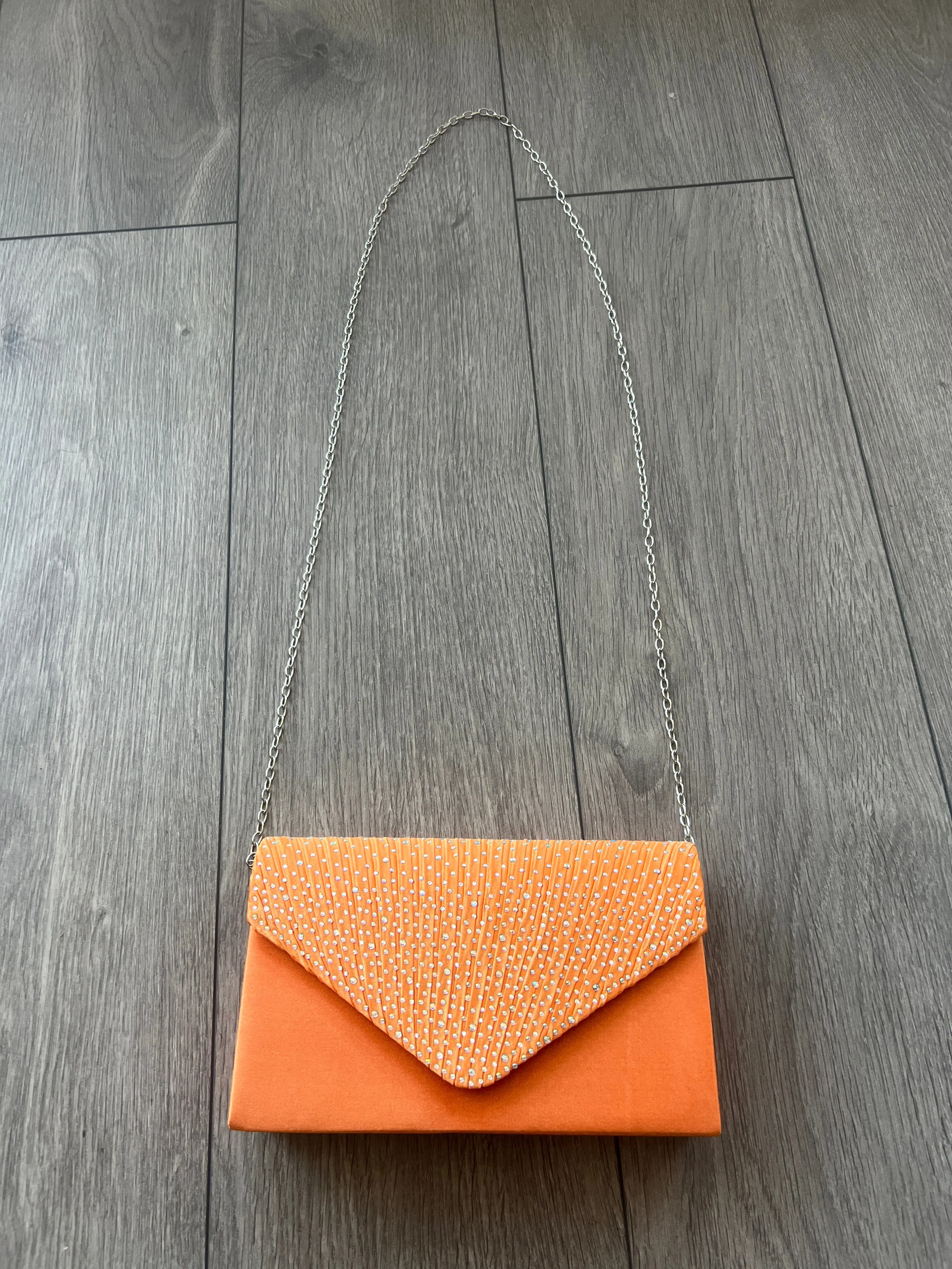 ORANGE ENVELOPE CLUTCH BAG WITH RHINESTONES