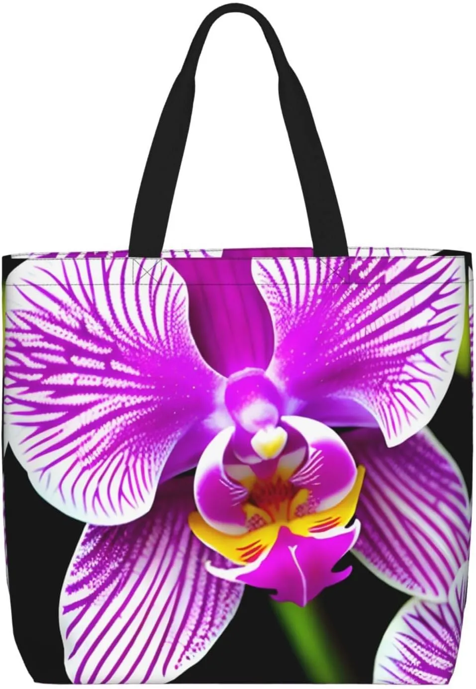 Orchid Flower print Casual tote bag Convenient tote bag with zipper grocery bag outdoor daily travel