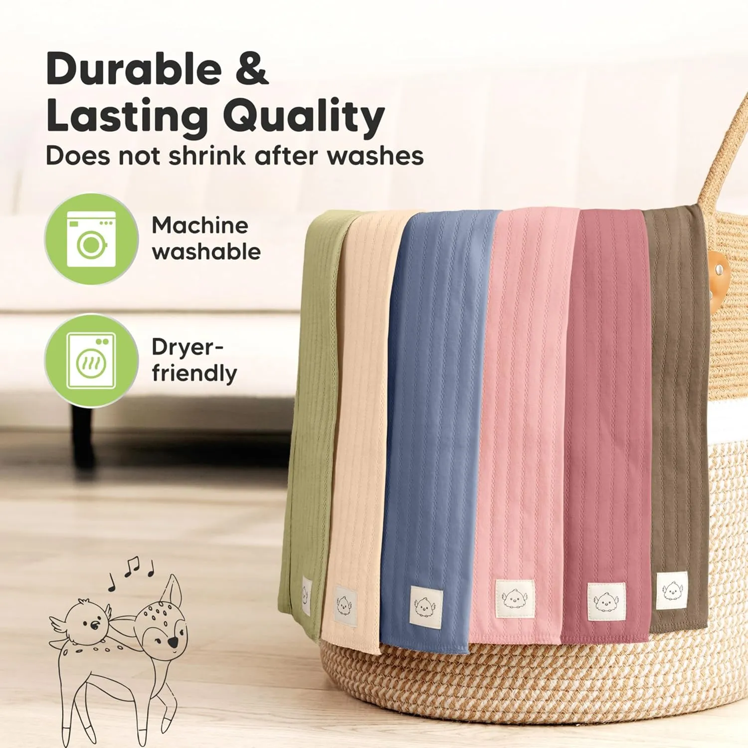 Organic Cotton Burp Cloths Baby Girl, Boy - 6-Pack Large Burping Clothes for Babies, Spit Up Rags, Super Soft & Absorbent Newborn Wash Towels, Gender Neutral, Non-Shrink (Stria, Boho)