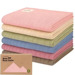 Organic Cotton Burp Cloths Baby Girl, Boy - 6-Pack Large Burping Clothes for Babies, Spit Up Rags, Super Soft & Absorbent Newborn Wash Towels, Gender Neutral, Non-Shrink (Stria, Boho)