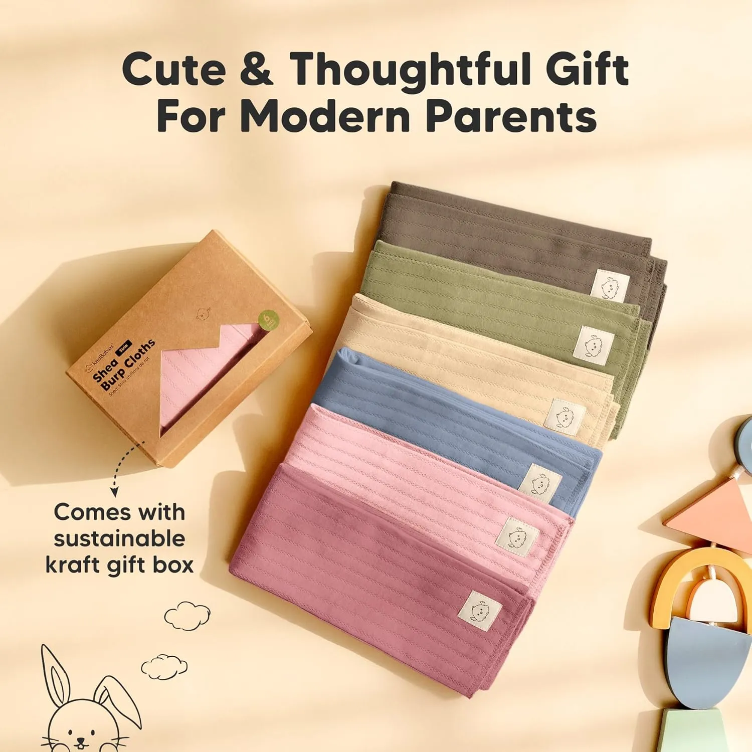 Organic Cotton Burp Cloths Baby Girl, Boy - 6-Pack Large Burping Clothes for Babies, Spit Up Rags, Super Soft & Absorbent Newborn Wash Towels, Gender Neutral, Non-Shrink (Stria, Boho)