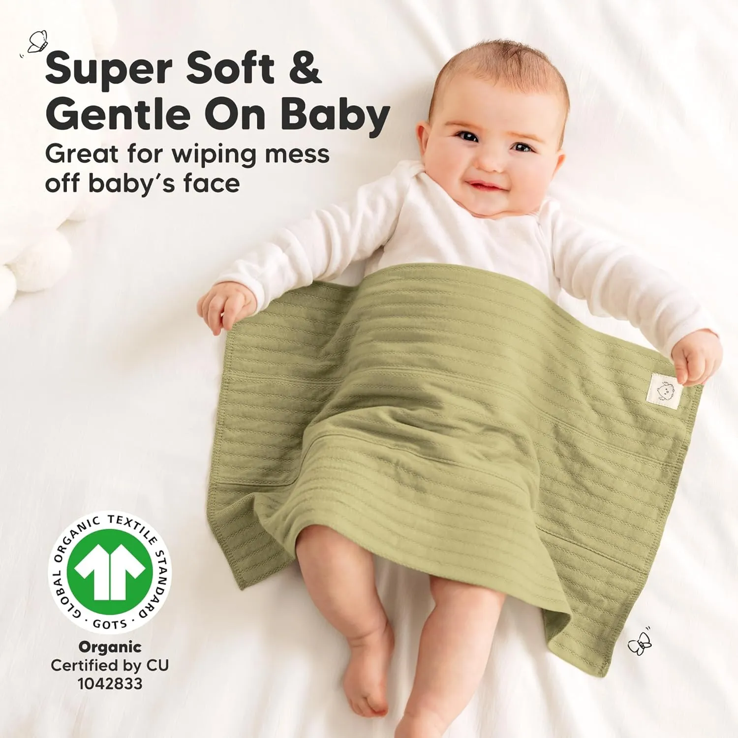 Organic Cotton Burp Cloths Baby Girl, Boy - 6-Pack Large Burping Clothes for Babies, Spit Up Rags, Super Soft & Absorbent Newborn Wash Towels, Gender Neutral, Non-Shrink (Stria, Boho)
