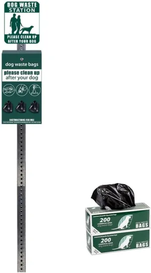 Original Rust-Proof Mini Dog Waste Station with Galvanized Square Steel Post - Free 400 dog waste roll bags