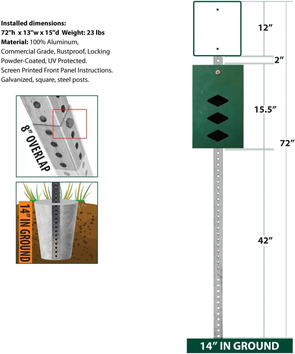 Original Rust-Proof Mini Dog Waste Station with Galvanized Square Steel Post - Free 400 dog waste roll bags