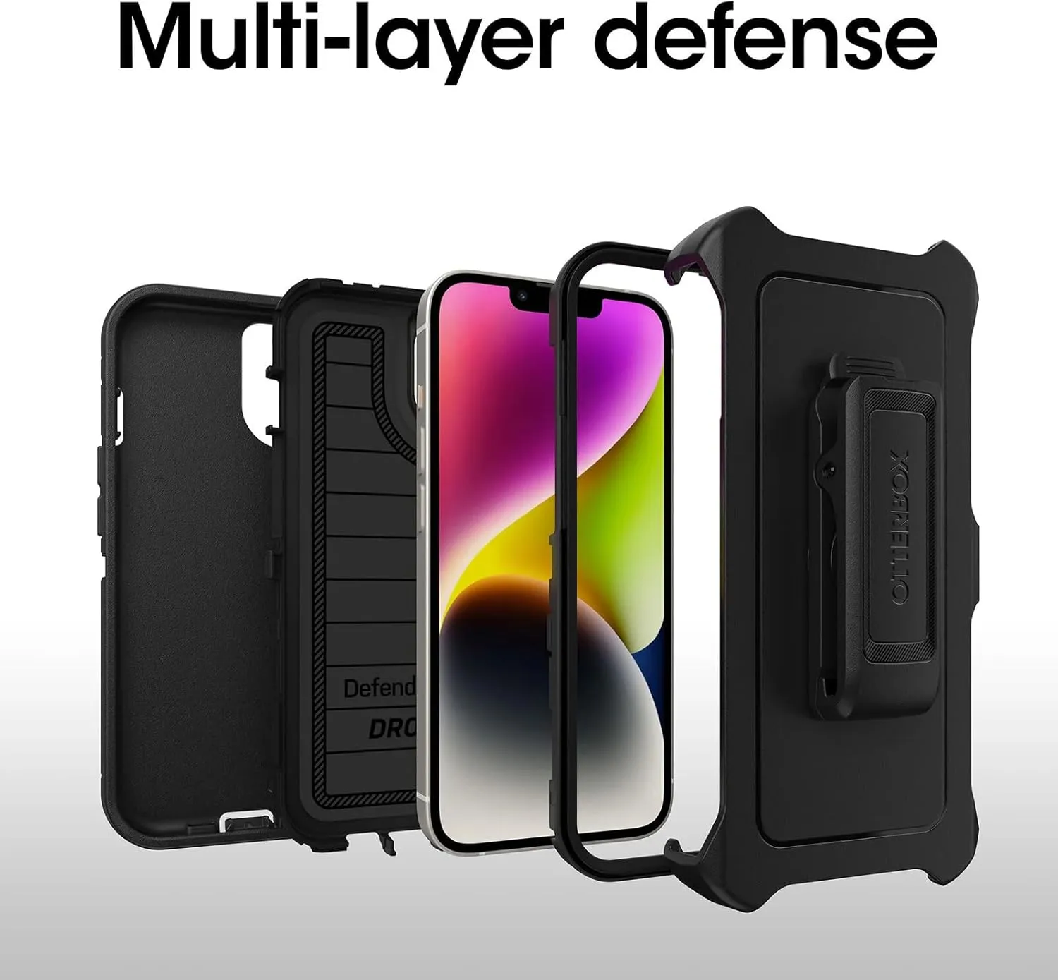 OtterBox Defender Series Screenless Edition Case for iPhone 14 & iPhone 13 (Only) - Holster Clip Included - Microbial Defense Protection - Non-Retail Packaging - Black