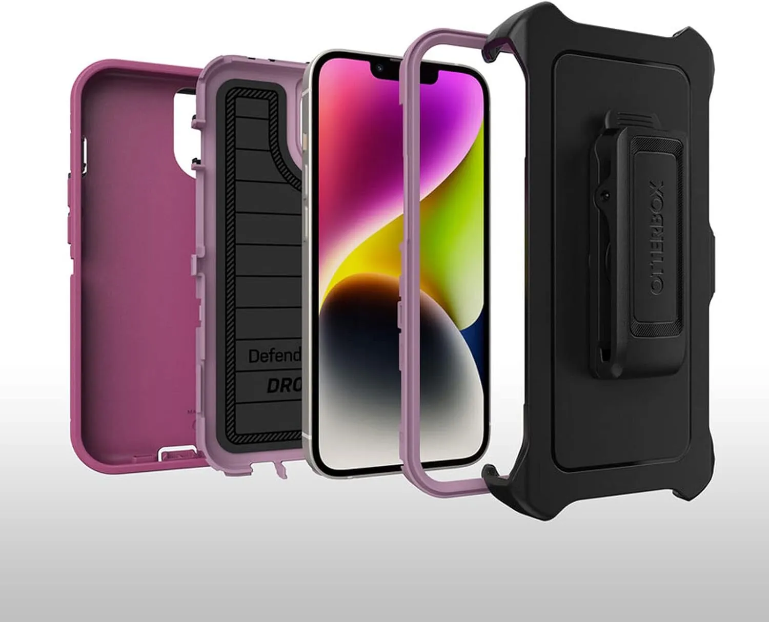 OtterBox Defender Series Screenless Edition Case for iPhone 14 & iPhone 13 (Only) - Holster Clip Included - Microbial Defense Protection - Non-Retail Packaging - Morning Sky (Pink)