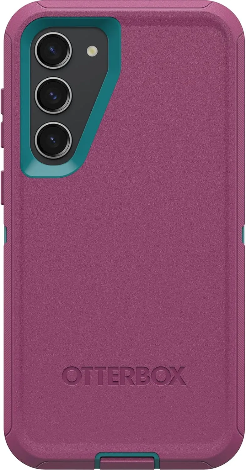 OtterBox Galaxy S23  Defender Series Case - Canyon Sun (Pink), Rugged & Durable, with Port Protection, Includes Holster Clip Kickstand