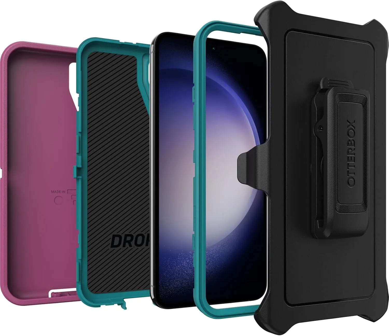 OtterBox Galaxy S23  Defender Series Case - Canyon Sun (Pink), Rugged & Durable, with Port Protection, Includes Holster Clip Kickstand