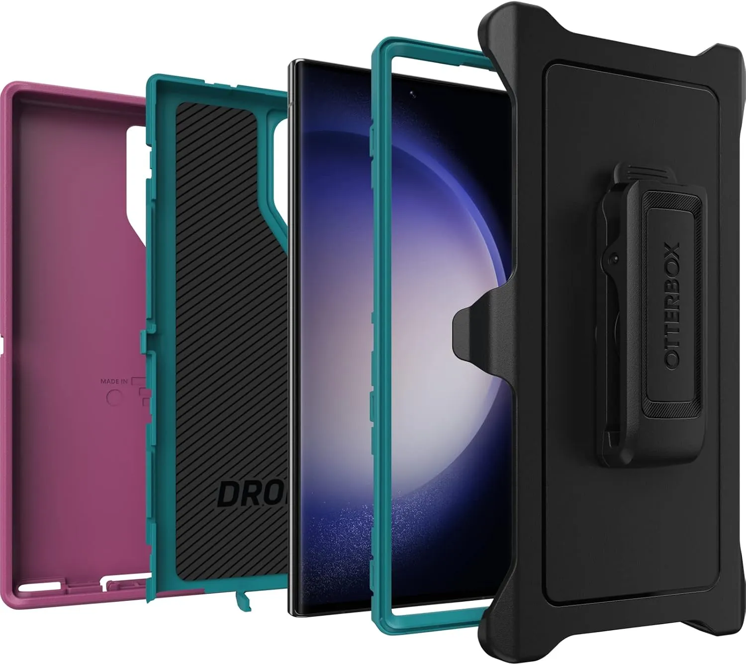 OtterBox Galaxy S23 Ultra Defender Series Case - Canyon Sun (Pink), Rugged & Durable, with Port Protection, Includes Holster Clip Kickstand