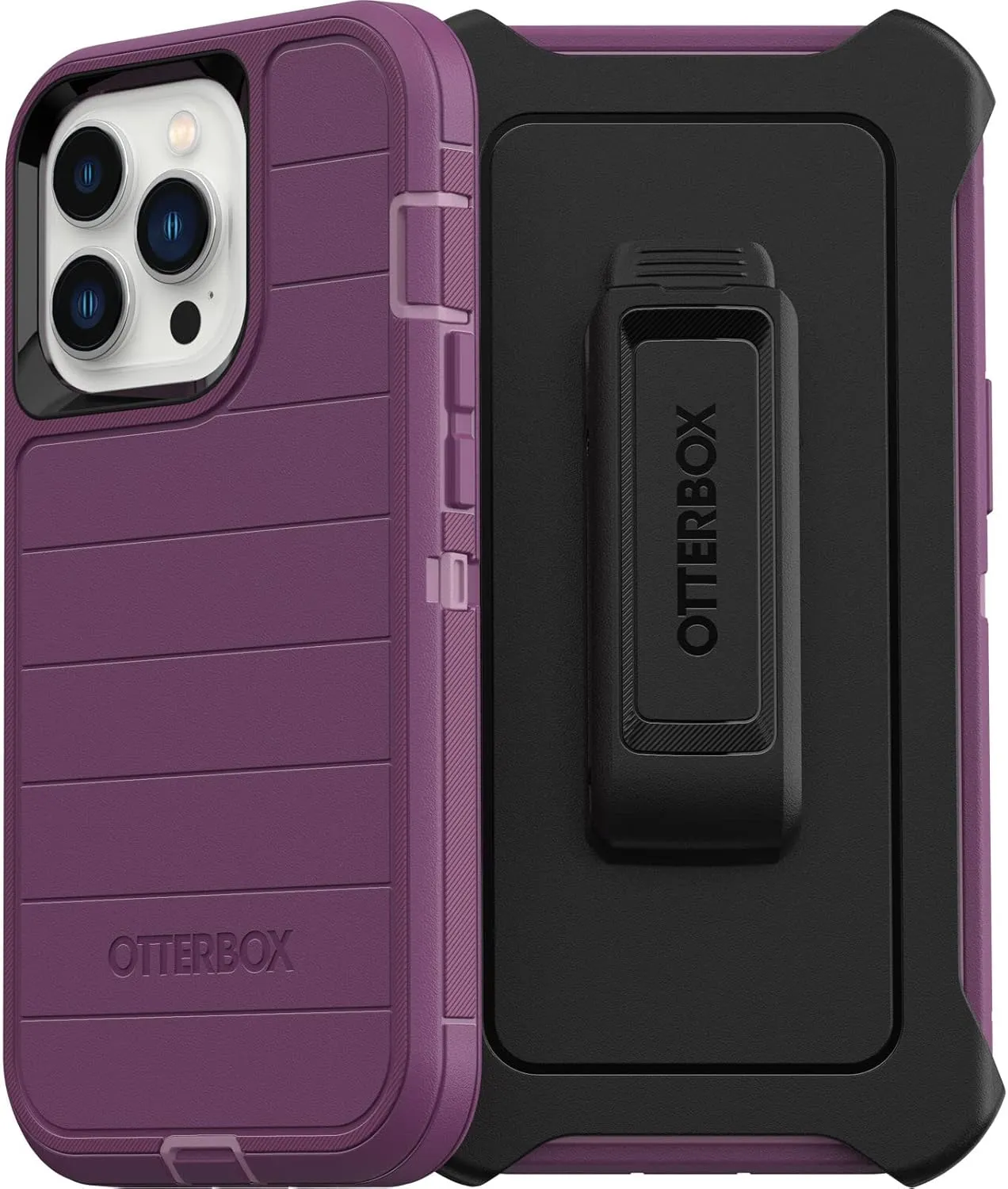 OtterBox iPhone 13 Pro (ONLY) Defender Series Pro Case - Happy Purple, screenless, Rugged & Durable, with Port Protection, Includes Holster Clip Kickstand