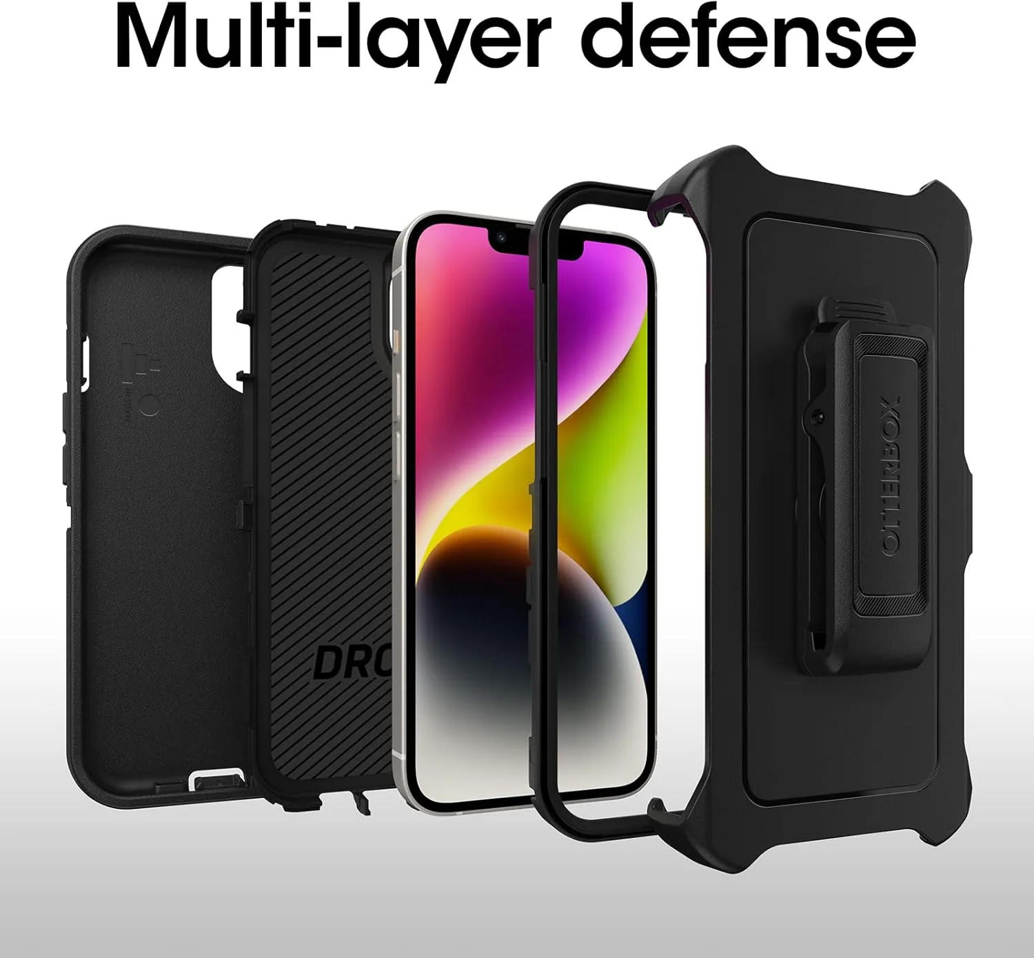 OtterBox iPhone 14 & iPhone 13 Defender Series Case - Black, Rugged & Durable, with Port Protection, Includes Holster Clip Kickstand