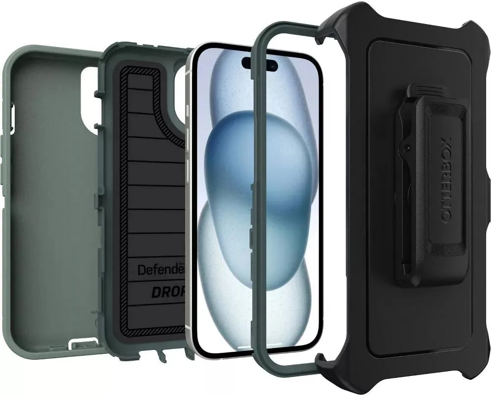 OtterBox iPhone 15, iPhone 14, & iPhone 13 (Only) - Defender Series Case - Forest Ranger - Rugged & Durable - with Port Protection - Holster Clip Includes - Microbial Defense Protection