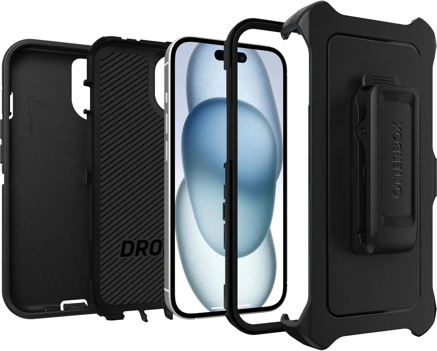 OtterBox iPhone 15, iPhone 14, and iPhone 13 Defender Series Case - BLACK, screenless, rugged & durable, with port protection, includes holster clip kickstand