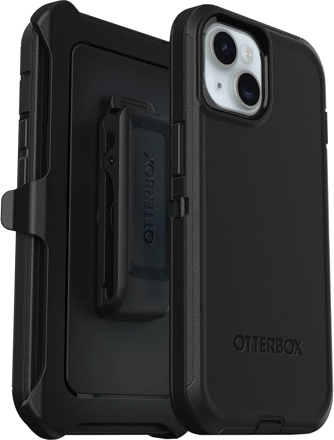OtterBox iPhone 15, iPhone 14, and iPhone 13 Defender Series Case - BLACK, screenless, rugged & durable, with port protection, includes holster clip kickstand