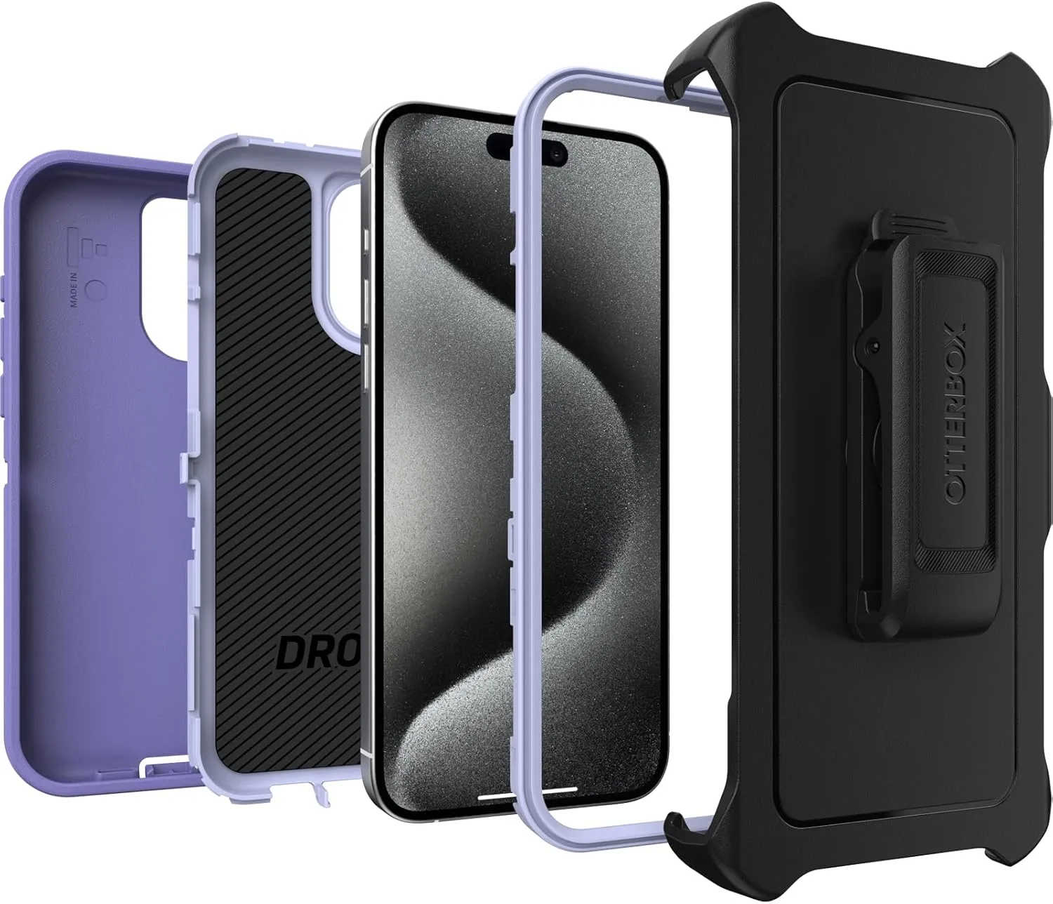 OtterBox iPhone 15 Pro MAX (Only) Defender Series Case - Mountain Majesty (Purple), screenless, Rugged & Durable, with Port Protection, Includes Holster Clip Kickstand