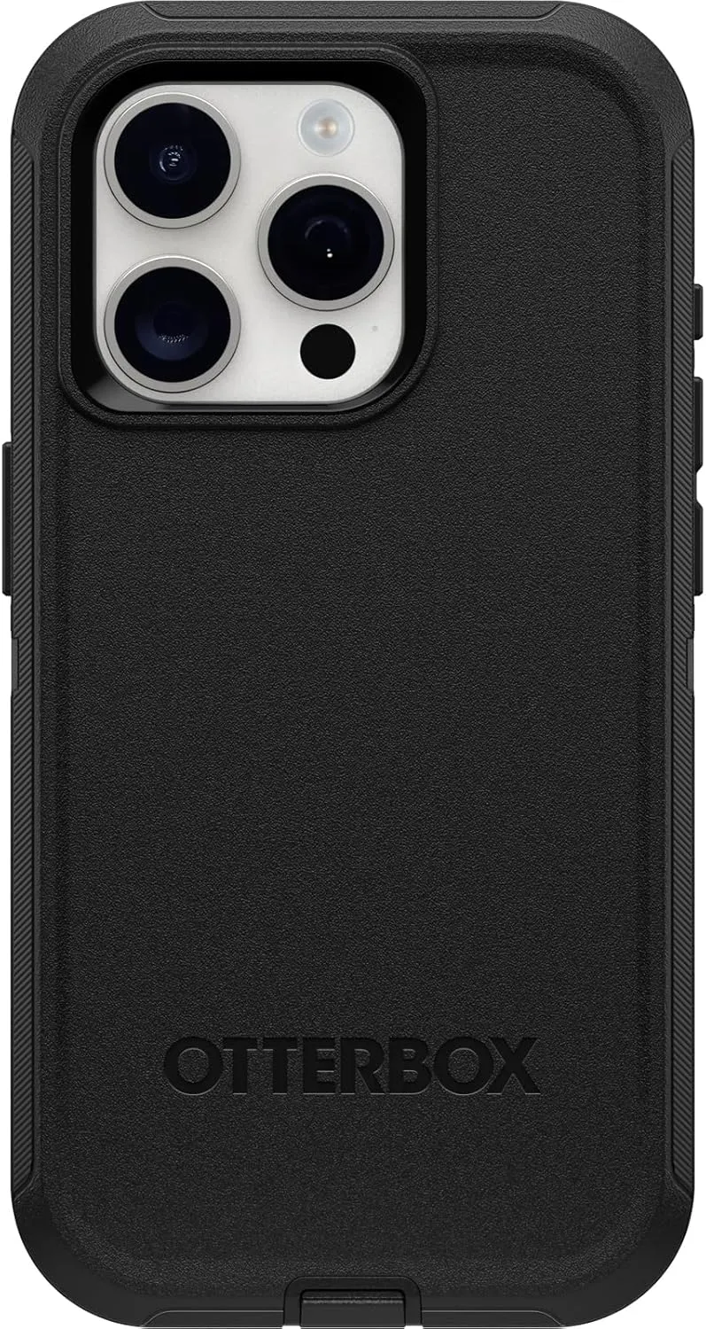 OtterBox iPhone 15 Pro (Only) Defender Series Case - Black, screenless, Rugged & Durable, with Port Protection, Includes Holster Clip Kickstand