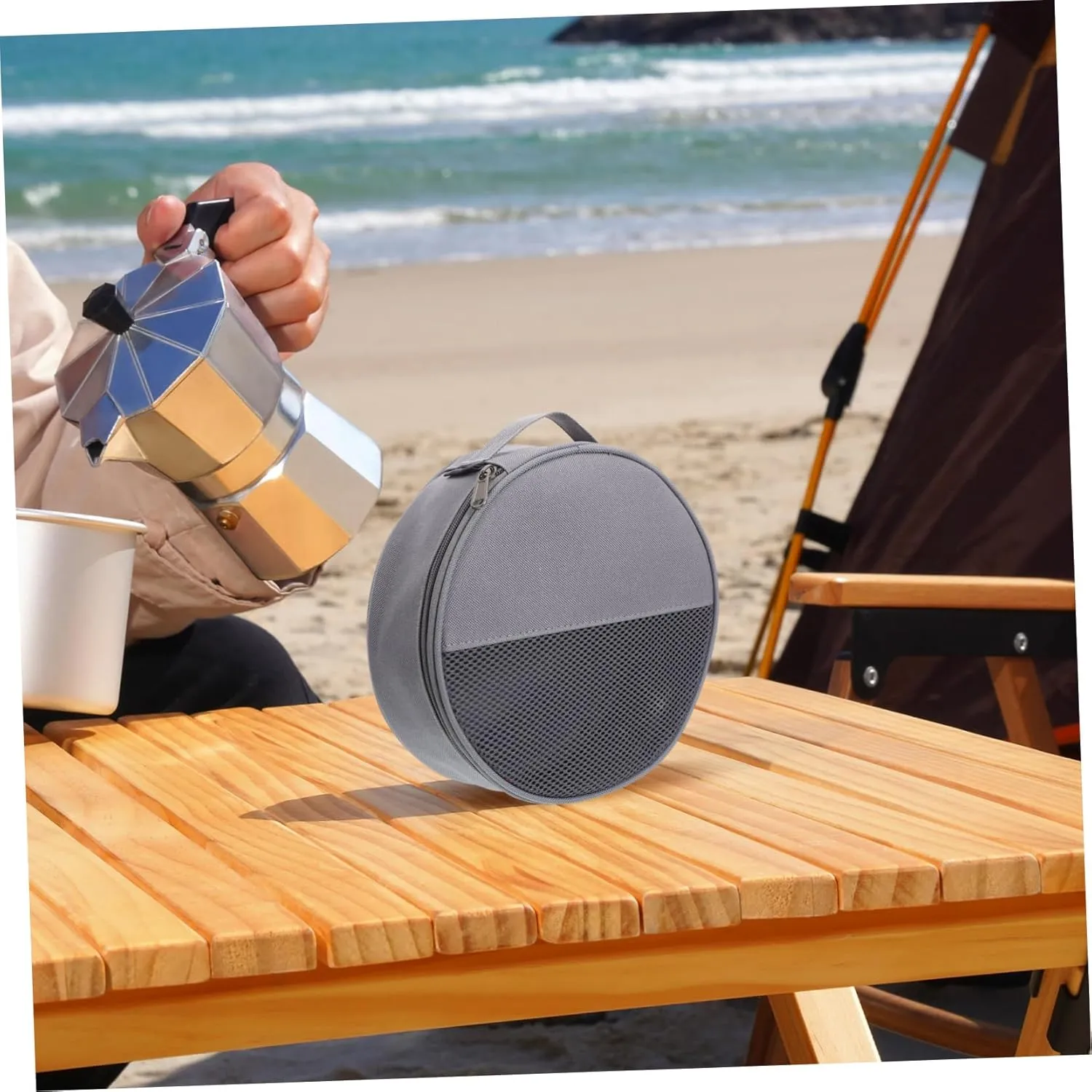 Outdoor Tableware Bag Canvas Bag Camping Storage Organizer Round Dish Container Outdoor Dish Bag Camping