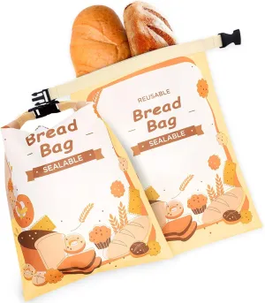 OUTXE 2 Pack Bread Bag - Fully Sealable Reusable Sourdough Storage Bag with Sealed Zipper Lining, Large Freezer Bag for Homemade Bread Making & Storage Supplies
