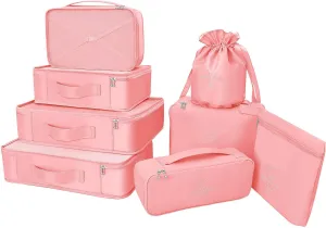 Packing Cubes 8 Sets Travel Luggage Organizers Include Waterproof Shoe Storage Bag Convenient Packing Pouches for Traveller (Pink)