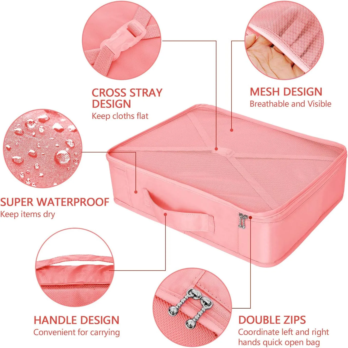 Packing Cubes 8 Sets Travel Luggage Organizers Include Waterproof Shoe Storage Bag Convenient Packing Pouches for Traveller (Pink)