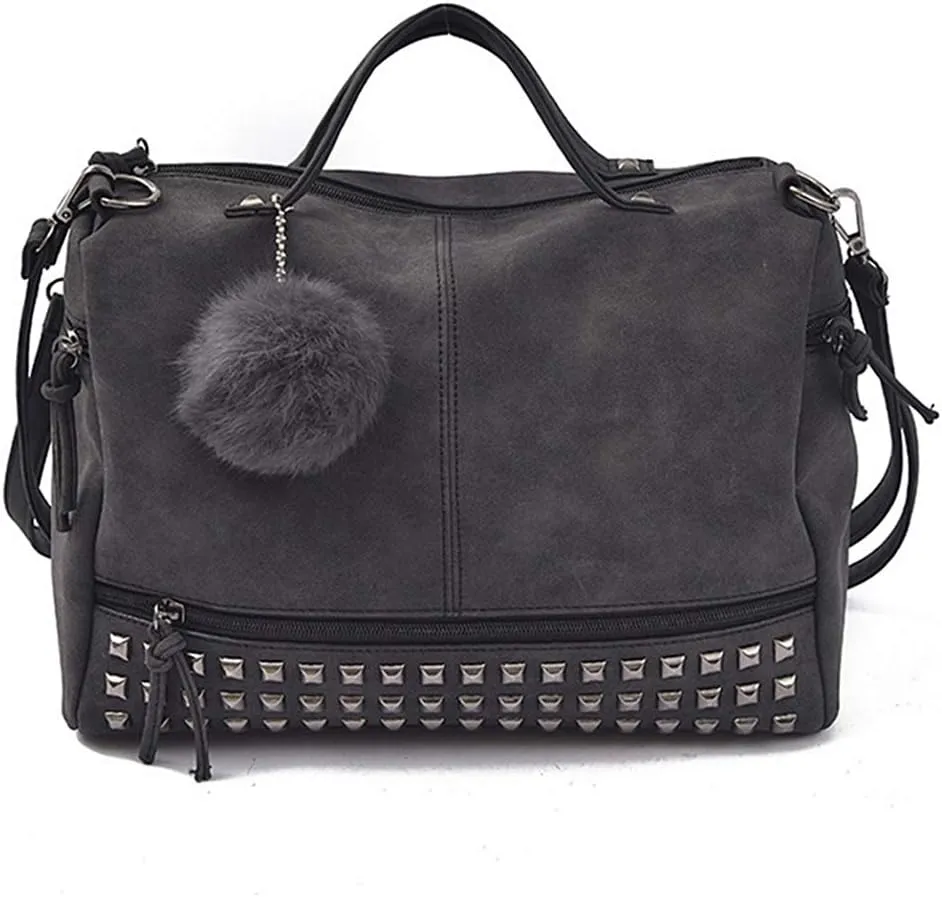Pahajim Womens Studded Tote Handbags Top Punk Casual Shoulder Bags Hobo Rocker Satchel Purse
