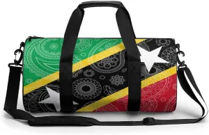 Paisley Saint Kitts and Nevis Flag Large Gym Bag Novelty Lightweight Duffel Bag Travel Tote Bags