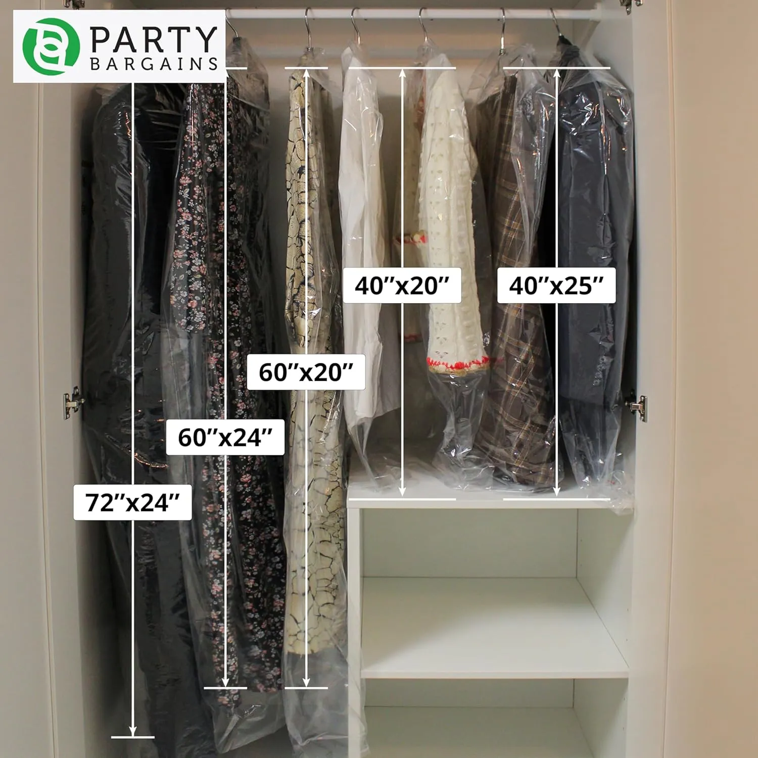 Party Bargains 60x24 Inch Clear Plastic Garment Bags, 50 Pack