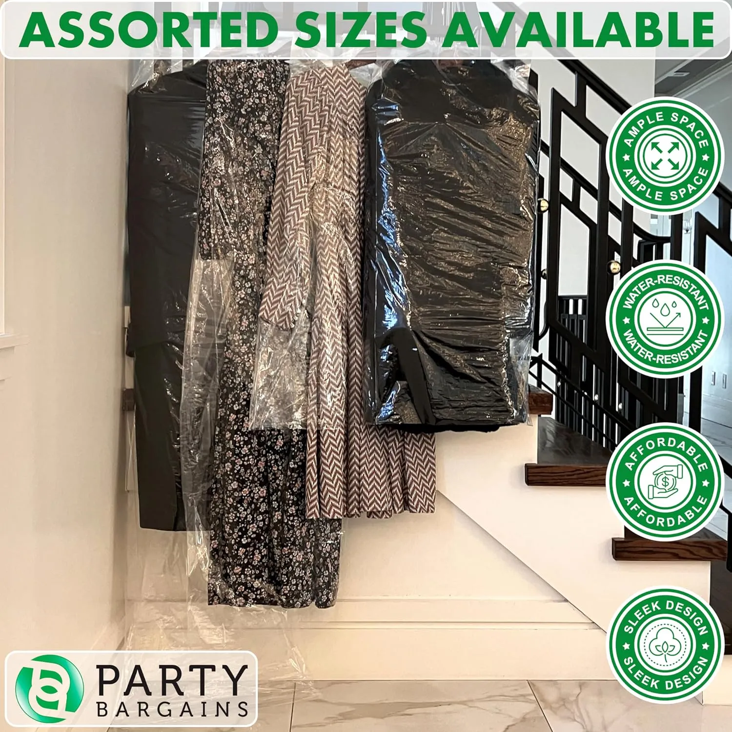Party Bargains 60x24 Inch Clear Plastic Garment Bags, 50 Pack