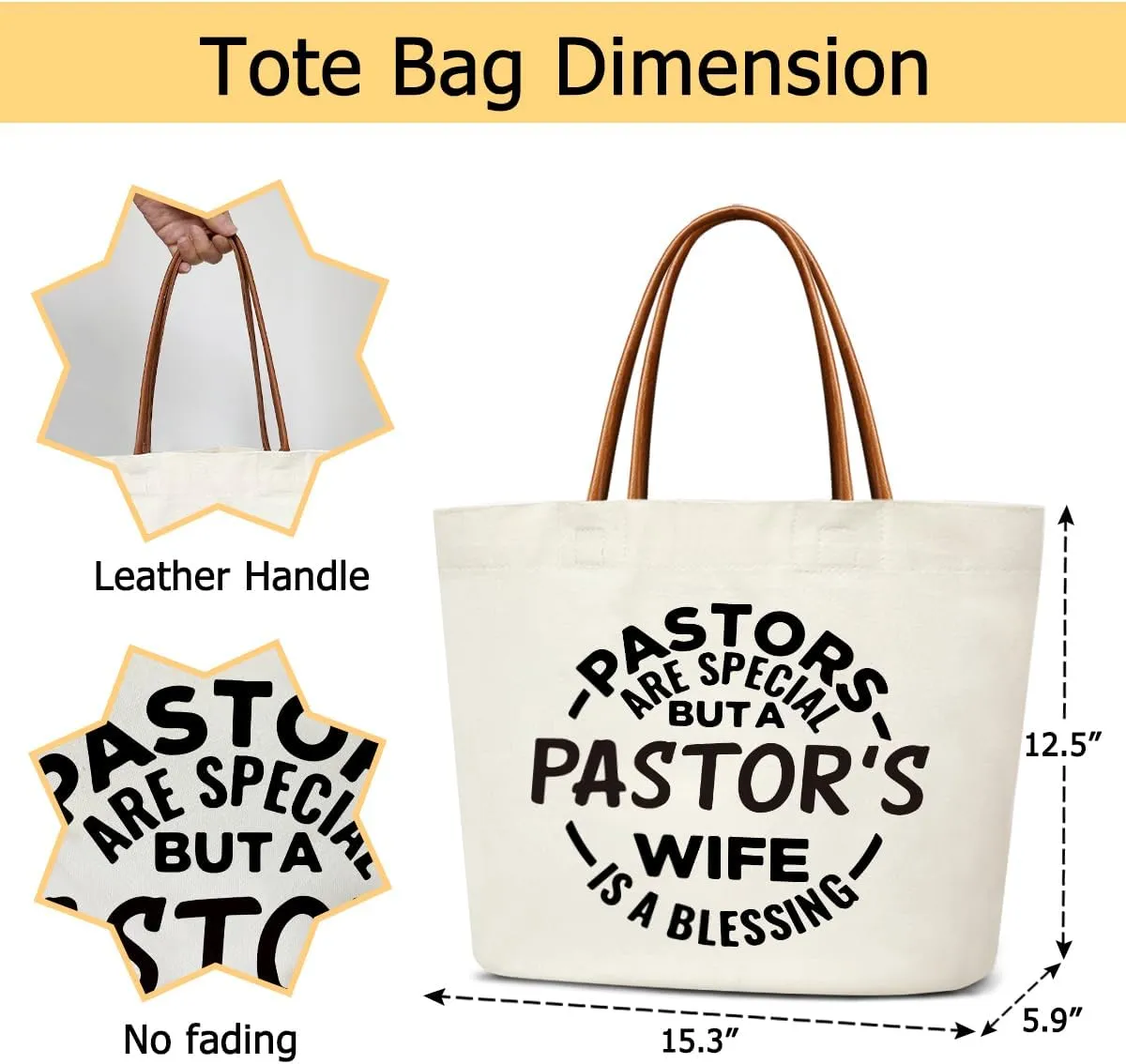 Pastor Wife Appreciation Gifts Canvas Tote Bag For Women, Reusable Grocery Shoulder Bag for Work Travel Gym, Christian Gifts for Halloween Christmas Beach Bags for Friends Pastors Wife Teacher -40