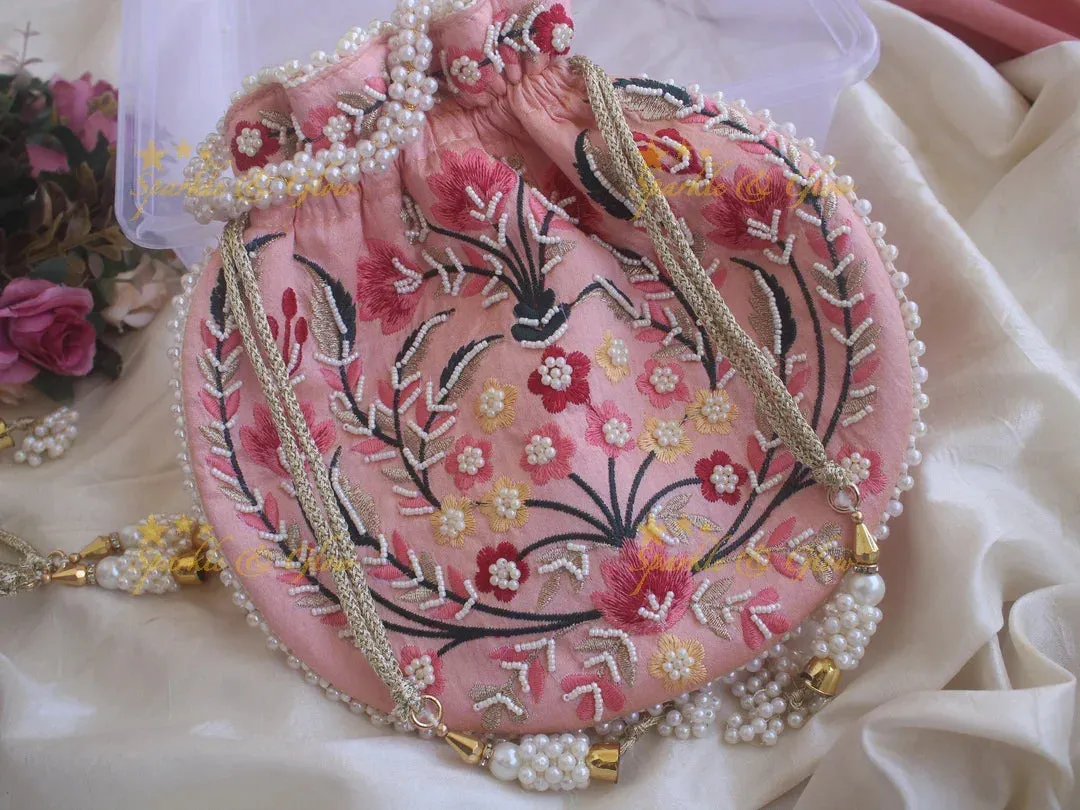 Pearl Embellished 8.5*8" Embroidered Potli Bags