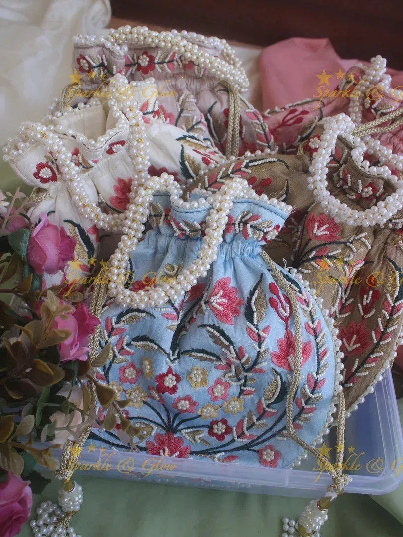 Pearl Embellished 8.5*8" Embroidered Potli Bags