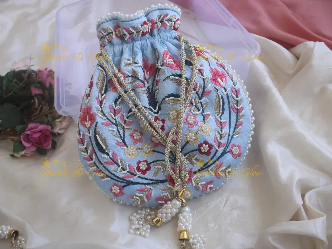 Pearl Embellished 8.5*8" Embroidered Potli Bags