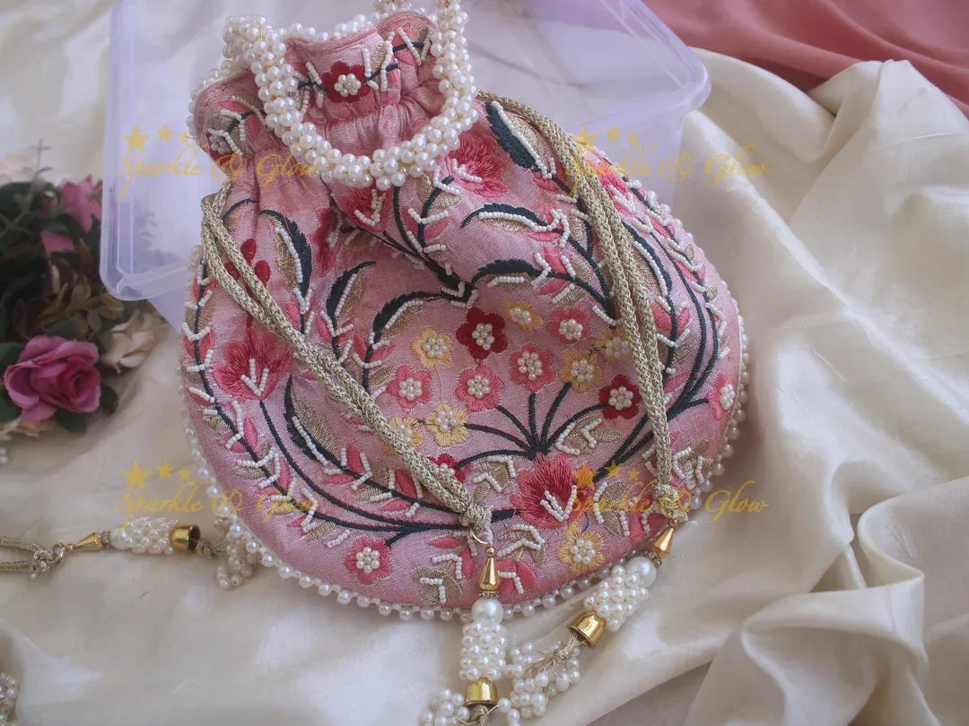 Pearl Embellished 8.5*8" Embroidered Potli Bags