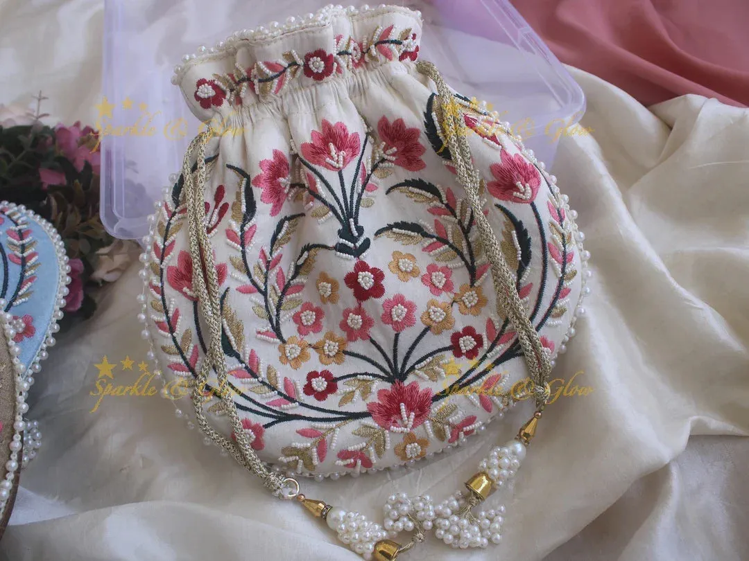 Pearl Embellished 8.5*8" Embroidered Potli Bags