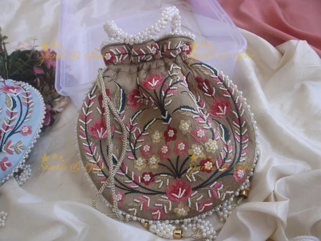 Pearl Embellished 8.5*8" Embroidered Potli Bags