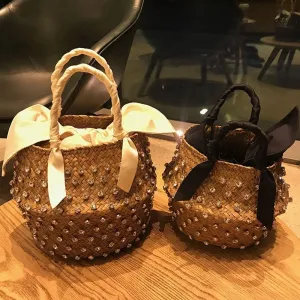 Pearl Handmade Embellished Straw Bag