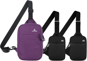 Peicees Pack of 3 Sling Bags for Women Men Trendy Casual Phone Chest Bag Waterproof Crossbody Daypack, Small Purple and MIni Black and Mini Black
