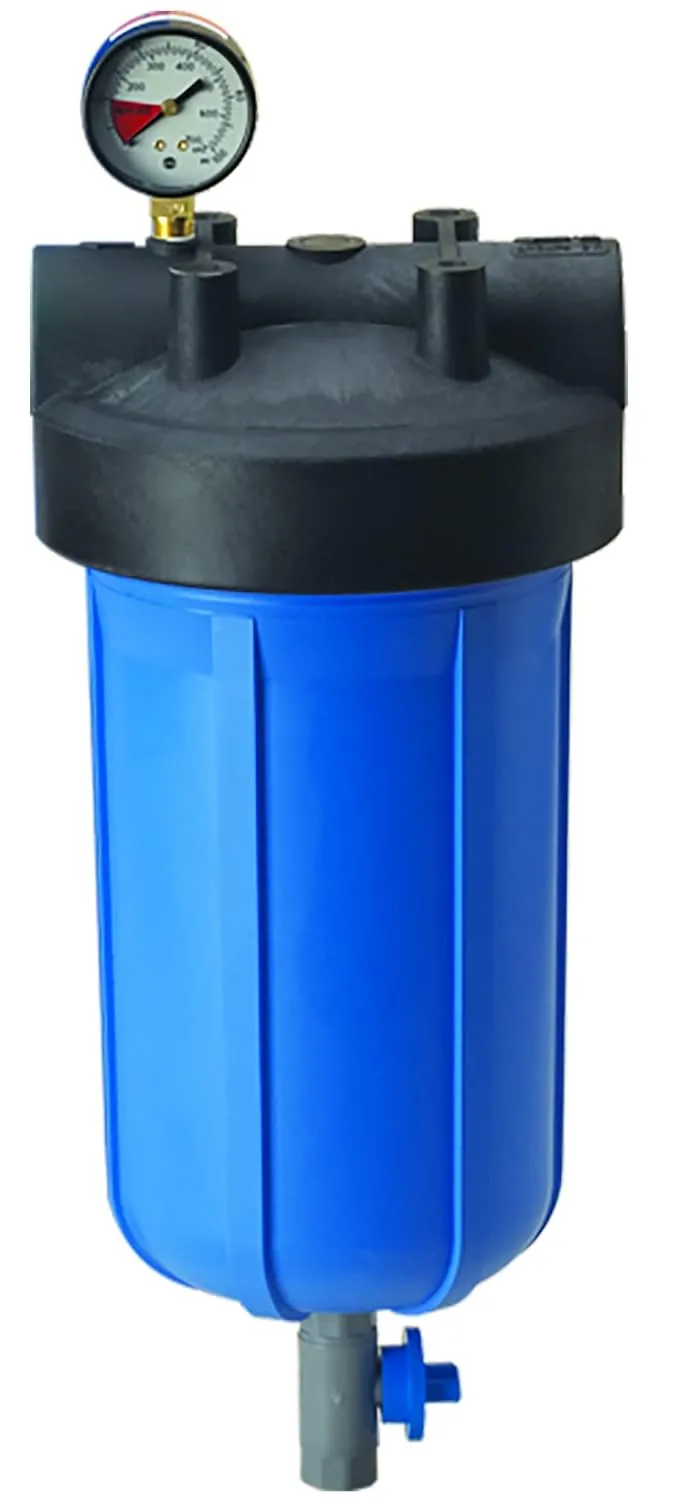 Pentair Pentek 150360 PBH Big Blue Bag Filter Housing, 1" NPT #10 Bag Vessel Assembly with Gauge, Wrench and Drain Valve, 10-Inch, Black/Blue