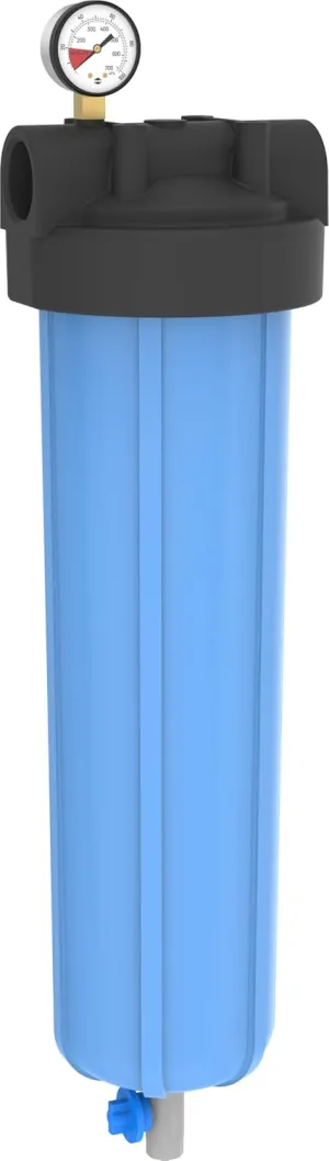 Pentair Pentek 150367 PBH Big Blue Bag Filter Housing, 1" NPT #20 Bag Vessel Assembly with Gauge, Wrench and Drain Valve, 20-Inch, Black/Blue