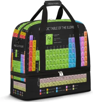 Periodic Table Of Elements With Atoms Travel Duffle Bag, Large Sports Gym Bag with Shoe Compartment, Carry on Tote Bag, Foldable Weekender Overnight Bag for Women Men