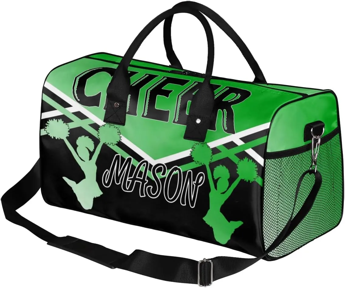 Personalized Cheer Bags for Cheerleaders, Custom Name Sport Gym Duffel Bags, Customized Travel Overnight Weekender Bags Personalized Cheerleading Gifts, Grass Green Gradient