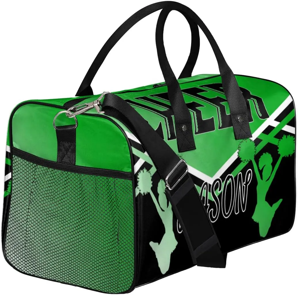 Personalized Cheer Bags for Cheerleaders, Custom Name Sport Gym Duffel Bags, Customized Travel Overnight Weekender Bags Personalized Cheerleading Gifts, Grass Green Gradient