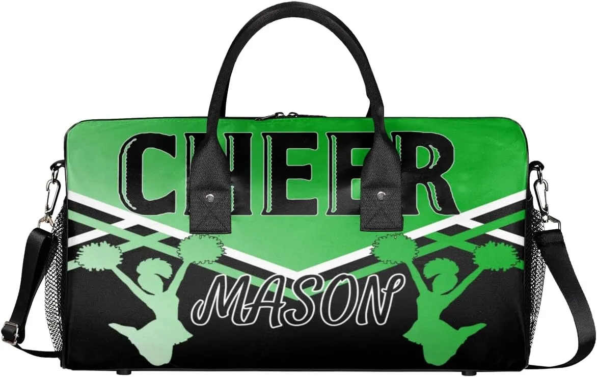 Personalized Cheer Bags for Cheerleaders, Custom Name Sport Gym Duffel Bags, Customized Travel Overnight Weekender Bags Personalized Cheerleading Gifts, Grass Green Gradient