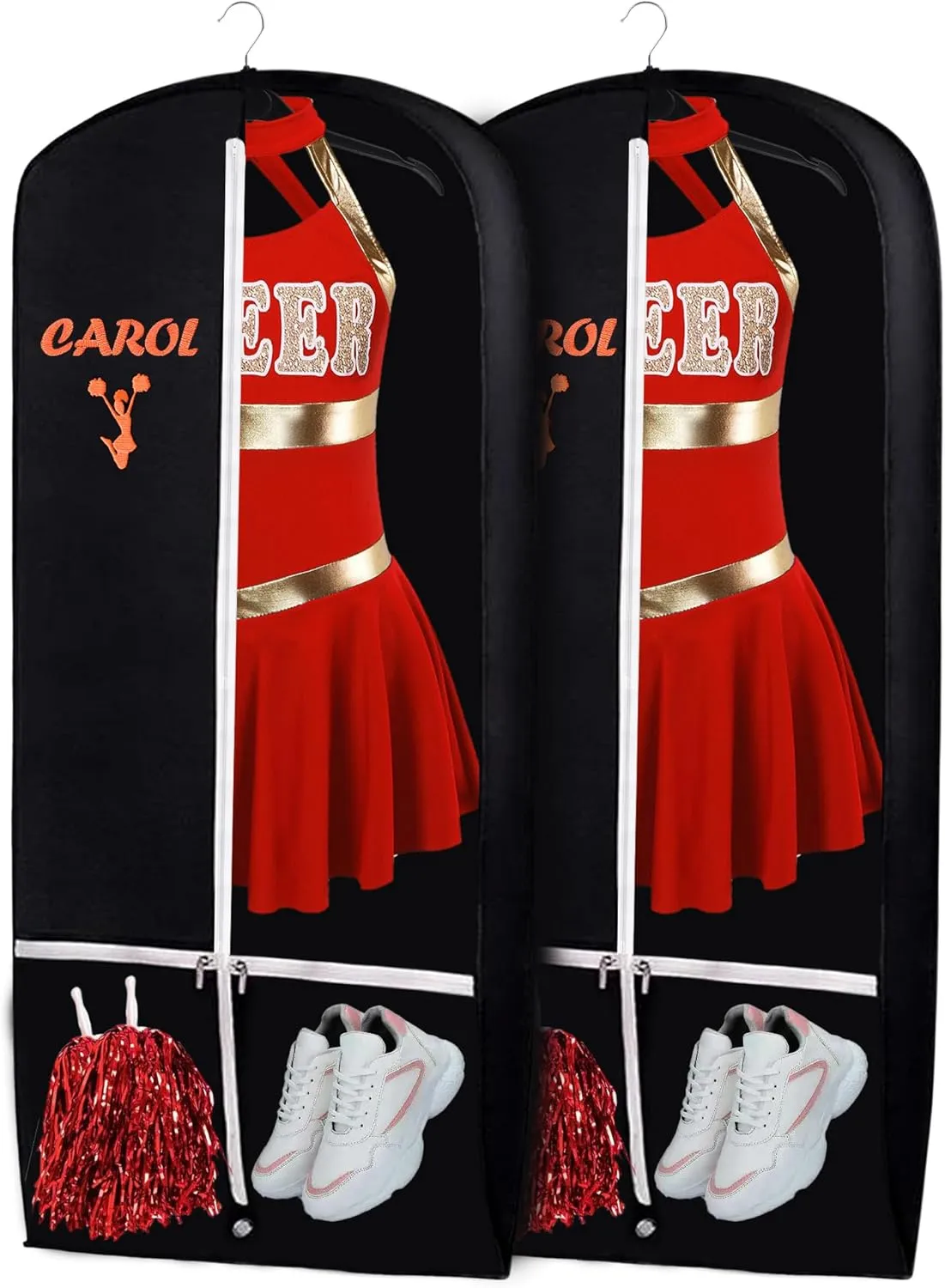 Personalized Cheer Uniform Garment Bag With Name Embroidered Breathable Black Bags With 2 Mesh Pockets Ideal For Cheerleader Gifts For Hanging Clothes Dress Cover Bag With Carry Handles Cheer Stuff