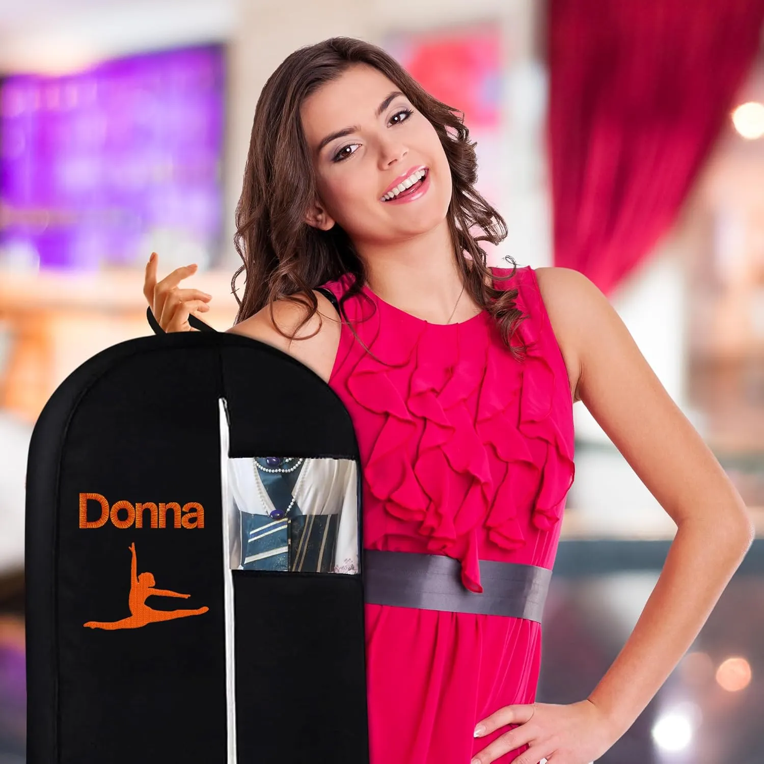 Personalized Cheer Uniform Garment Bag With Name Embroidered Breathable Black Bags With 2 Mesh Pockets Ideal For Cheerleader Gifts For Hanging Clothes Dress Cover Bag With Carry Handles Cheer Stuff