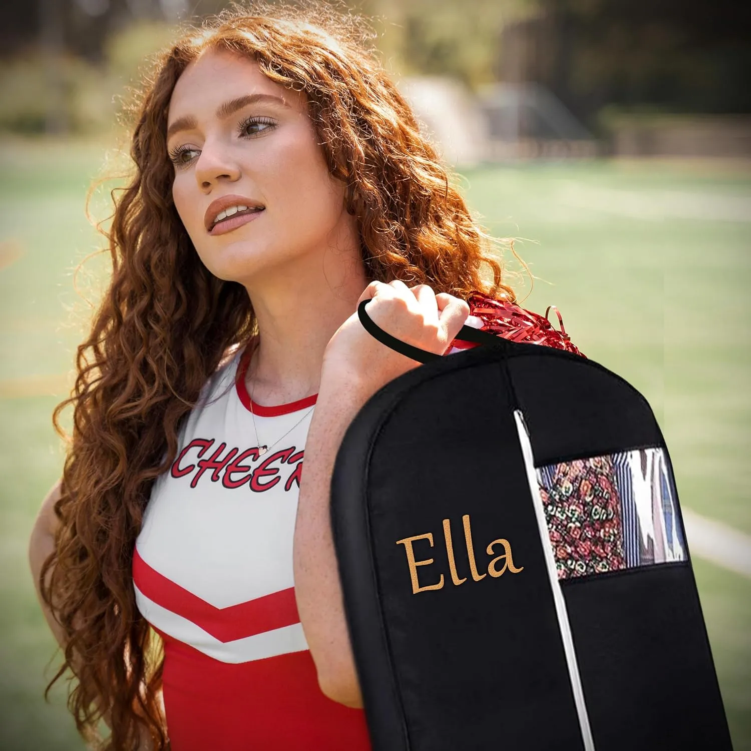 Personalized Cheer Uniform Garment Bag With Name Embroidered Breathable Black Bags With 2 Mesh Pockets Ideal For Cheerleader Gifts For Hanging Clothes Dress Cover Bag With Carry Handles Cheer Stuff