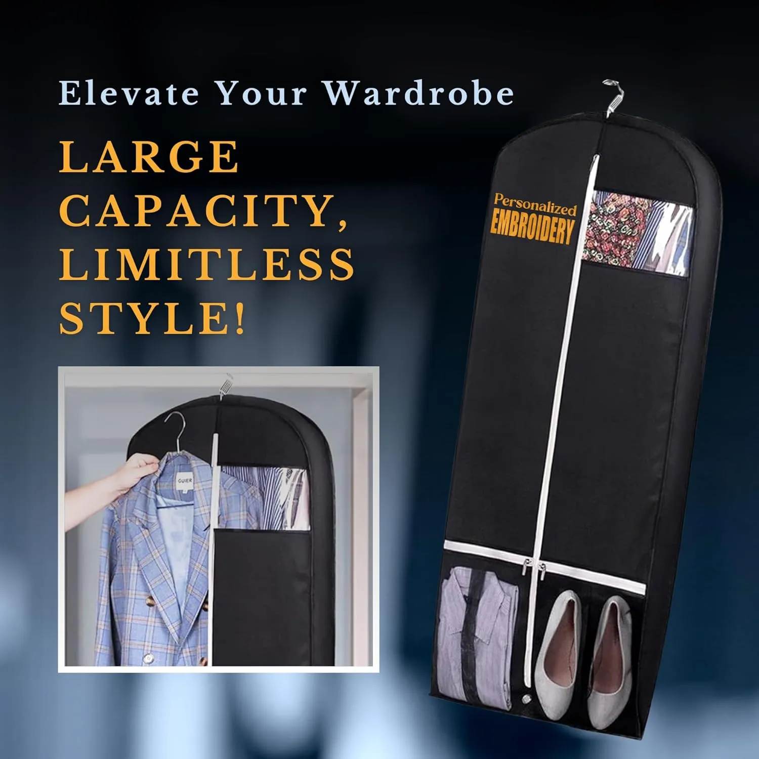 Personalized Cheer Uniform Garment Bag With Name Embroidered Breathable Black Bags With 2 Mesh Pockets Ideal For Cheerleader Gifts For Hanging Clothes Dress Cover Bag With Carry Handles Cheer Stuff